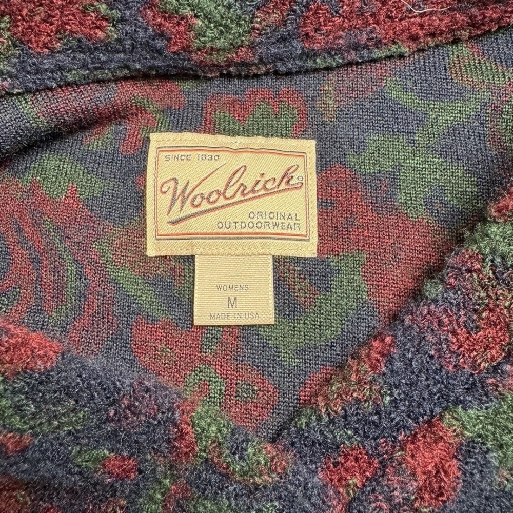Woolrich Vintage 90s Womens M Floral Paisley Tapestry V-Neck Sweater Made in USA